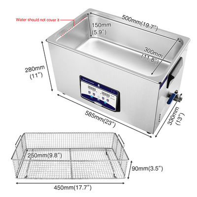 Limpiador ultrasónico 480W de acero inoxidable del laboratorio de ISO13485 22L con el calentador del contador de tiempo